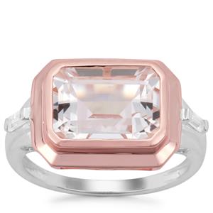Crystal Quartz Ring with White Zircon in Two Tone Rose gold Plated Sterling Silver 3.97cts