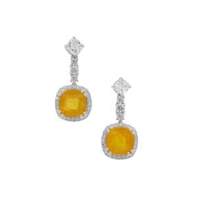 Yellow Sapphire & White Zircon Sterling Silver Earrings ATGW 8.45cts (F)