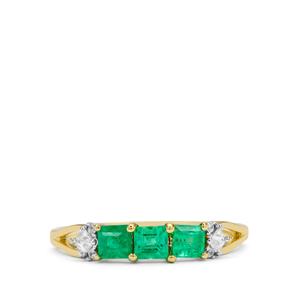 Panjshir Emerald & White Zircon 9K Gold Tomas Rae Ring ATGW 0.80ct