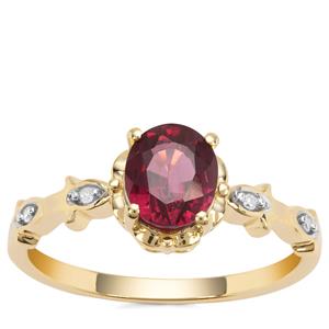 Malawi Garnet Ring with White Diamond in 9K Gold 1.38cts