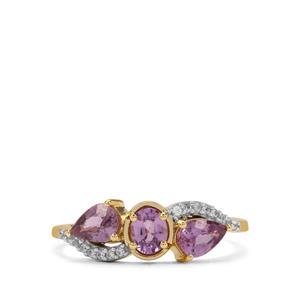 Purple Sapphire & White Zircon 9K Gold Ring ATGW 1.30cts