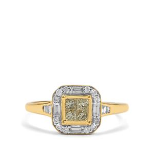1/2ct Natural Yellow, White Diamonds 9K Gold Ring