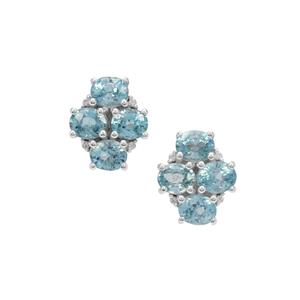 Ratanakiri Blue Zircon Earrings with White Zircon in Sterling Silver 4.55cts