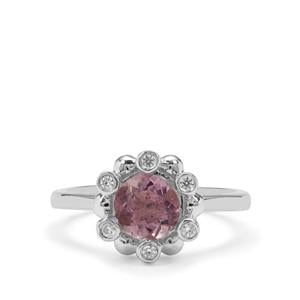Natural Pink Fluorite & White Zircon Sterling Silver Ring ATGW 1.62cts