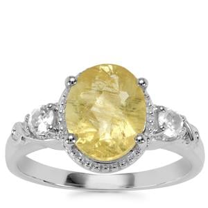 Chartreuse Sanidine Ring with White Topaz in Sterling Silver 2.53cts