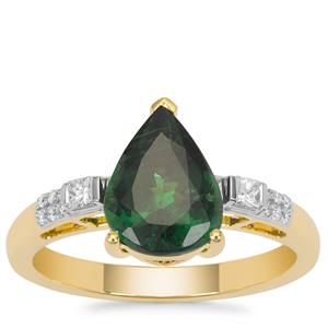 Tsavorite Garnet Ring with Diamond in 18K Gold 2.45cts