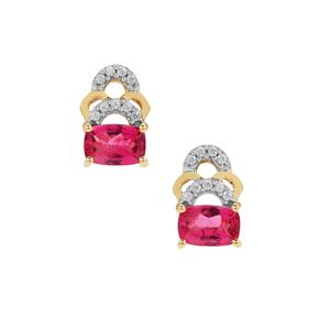 Nigerian Rubellite Earrings with White Zircon in 9K Gold 1.10cts