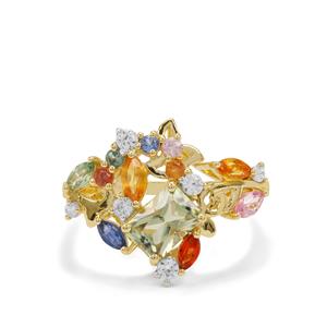 Csarite®, Multi-Colour Sapphire & White Zircon 9K Gold Ring ATGW 2.30cts