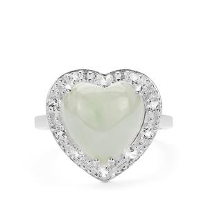 Type A Burmese Jadeite & White Topaz Sterling Silver Ring ATGW 7.43cts