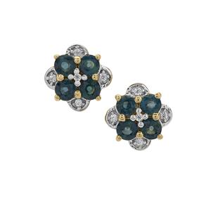 Montana Sapphire & White Zircon 9K Gold Earrings ATGW 1.35cts
