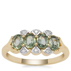 Green Sapphire Ring with Diamond in 9K Gold 1.33cts