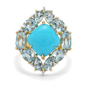 Sleeping Beauty Turquoise, Santa Maria Aquamarine & White Zircon 9K Gold Tomas Rae Ring ATGW 6.85cts