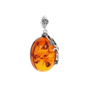 Baltic Cognac Amber Pendant in Sterling Silver (30x22mm)