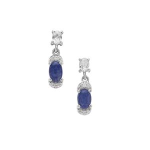 Burmese Blue Sapphire & White Zircon Sterling Silver Earrings ATGW 1.95cts
