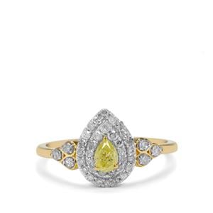 1/2ct Natural Yellow, White Diamonds 9K Gold Ring 