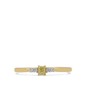 1/8ct Natural Yellow Diamond & White Diamonds 9K Gold Ring 