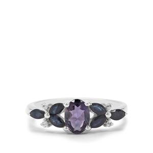 Bengal Iolite, Thai Sapphire Ring with White Zircon in Sterling Silver 1.26cts