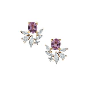Natural Purple Sapphire & White Zircon 9K Gold Earrings ATGW 1.25cts