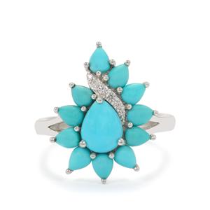 Sleeping Beauty Turquoise & White Zircon Sterling Silver Ring ATGW 2.70cts