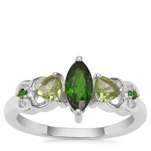 Chrome Diopside Ring with Peridot in Sterling Silver 1.08cts