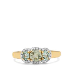 Kijani Garnet, Aquaiba™ Beryl & Diamonds 9K Gold Ring ATGW 0.95ct