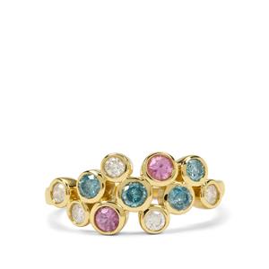 White, Blue Lagoon Diamond & Pink Sapphire 9K Gold Tomas Rae Ring ATGW 0.95ct
