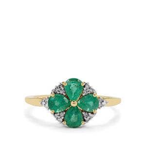 Zambian Emerald & Diamond 9K Gold Tomas Rae Ring ATGW 1.20cts