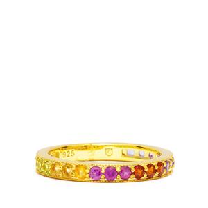 'The Eternal Rainbow' Multi Gemstone Gold Tone Sterling Silver Ring ATGW 0.89cts
