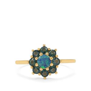 Crystal Opal on Ironstone & Australian Blue Sapphire 9K Gold Ring 
