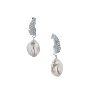 Baroque Freshwater Cultured Pearl Sterling Silver Earrings (18 x 15 mm)