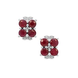 Burmese Ruby & White Zircon Sterling Silver Earrings ATGW 2.30cts