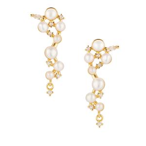 Kaori Cultured Pearl & White Topaz Gold Tone Sterling Silver Earrings 