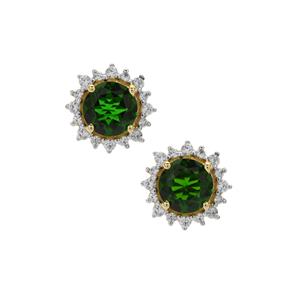 Chrome Diopside & White Zircon 9K Gold Earrings  ATGW 1.75cts