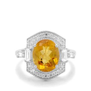 Burmese Amber & White Zircon Sterling Silver Ring ATGW 2.17cts