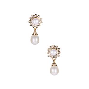 Kaori Cultured Pearl & White Topaz Gold Tone Sterling Silver Earrings