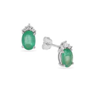 Zambian Emerald & White Zircon Sterling Silver Earrings ATGW 1.55cts