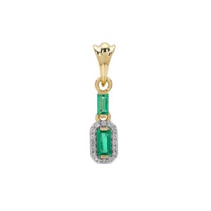 Panjshir Emerald & White Zircon 9K Gold Tomas Rae Pendant ATGW 0.45cts