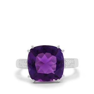 Zambian Amethyst Ring with White Zircon in Sterling Silver 6.20cts