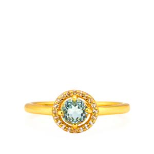 0.78cts Sky Blue & White Topaz Gold Tone Sterling Silver Ring 