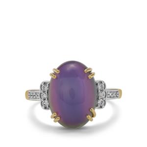 Purple Moonstone & White Zircon 9K Gold Ring ATGW 6.65cts