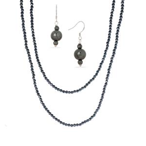 584.64cts Black Haematite Sterling Silver Set of Earrings and Endless Necklace