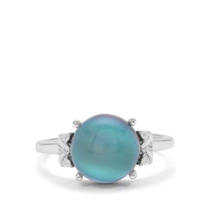 Blue Moonstone Ring with White Zircon in Sterling Silver 3.55cts