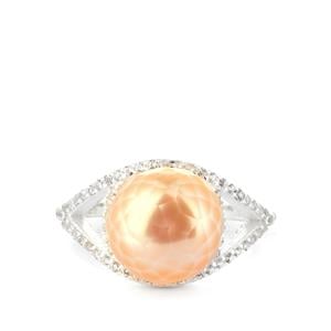 Komatsu Cultured Pearl &  White Zircon Sterling Silver Ring (10 x 9.50mm)