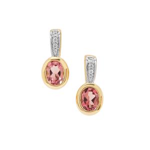 Nigerian Pink Tourmaline & White Zircon 9K Gold Earrings ATGW 0.80cts