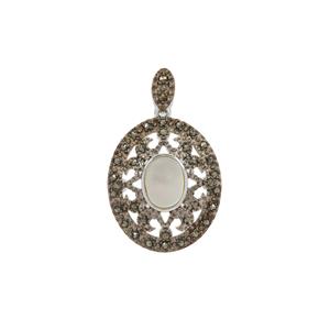 Mother of Pearl & Marcasite Sterling Silver Pendant (8x6mm)