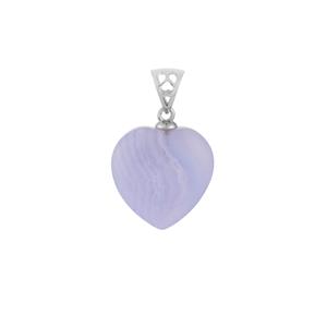 12ct Blue Lace Agate Sterling Silver Heart Pendant 