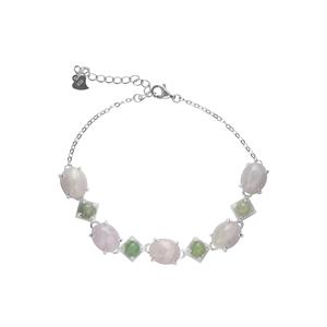 Type A Lavender and Green Jadeite Sterling Silver Bracelet 18cts