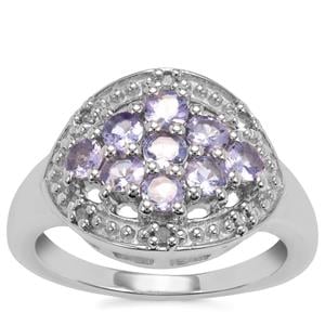 Tanzanite Ring with Diamond in Sterling Silver 0.87ct
