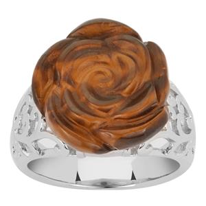Yellow Tiger's Eye Flower Ring in Sterling Silver 12.77cts