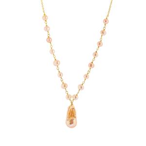 Baroque & Naturally Papaya Cultured Pearl Gold Tone Sterling Silver Necklace (25 x 15mm)